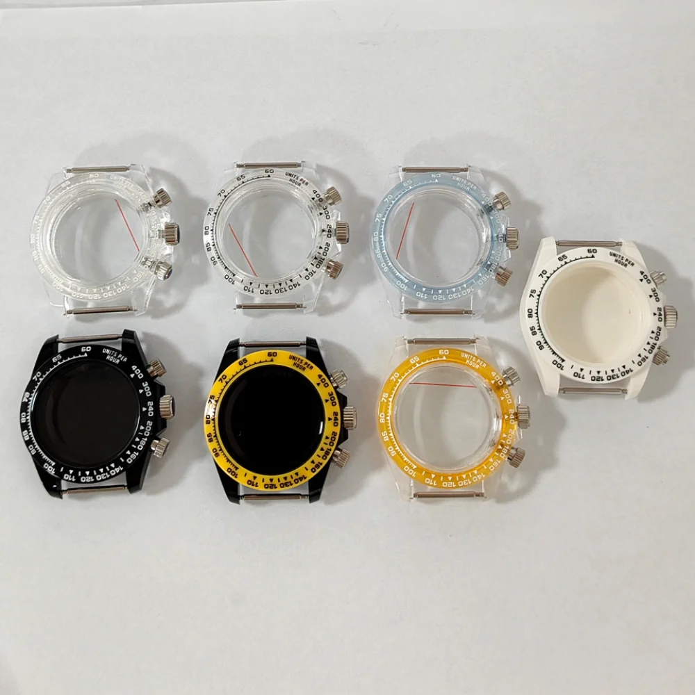 

39mm Rubber Watch Case Fashion Transparent Acrylic Glass for Vk63 Quartz Movement Waterproof Watch Parts