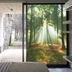 Privacy Window Film Anti UV Glass Window Frosted Sticker Morning Light Forest Pattern Glue-Free Static Cling Glass Door Film