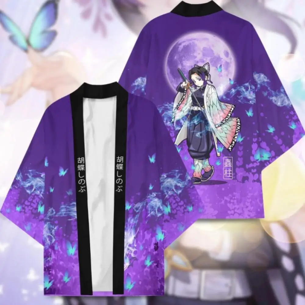 Verano hombres Anime japonés Kamado Tanjirou estampado 3D Yukata Haori chaqueta mujeres Japón Kamado Nezuko Cosplay traje tradicional