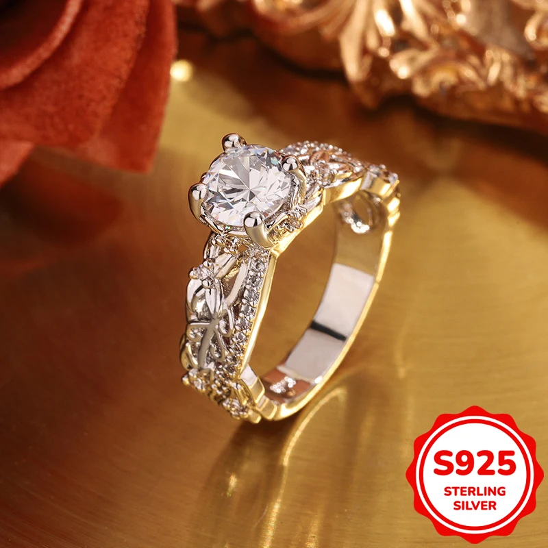 

Exquisite genuine S925 sterling silver four-claw twisted rope cross round ring women's Valentine's Day gift jewelry