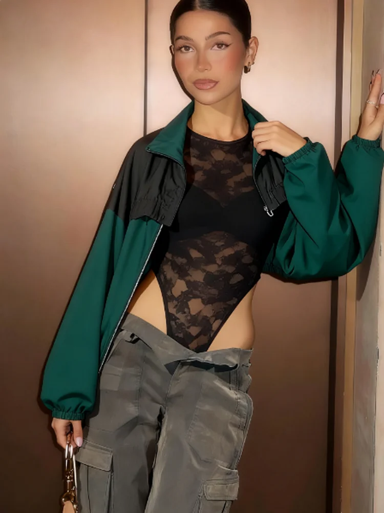 

Nibber High Street модное сексуальное женское жаккардовое боди + лоскутная куртка на молнии Hottie Skinny Wild Punk Midnight Activity Клубная одежда