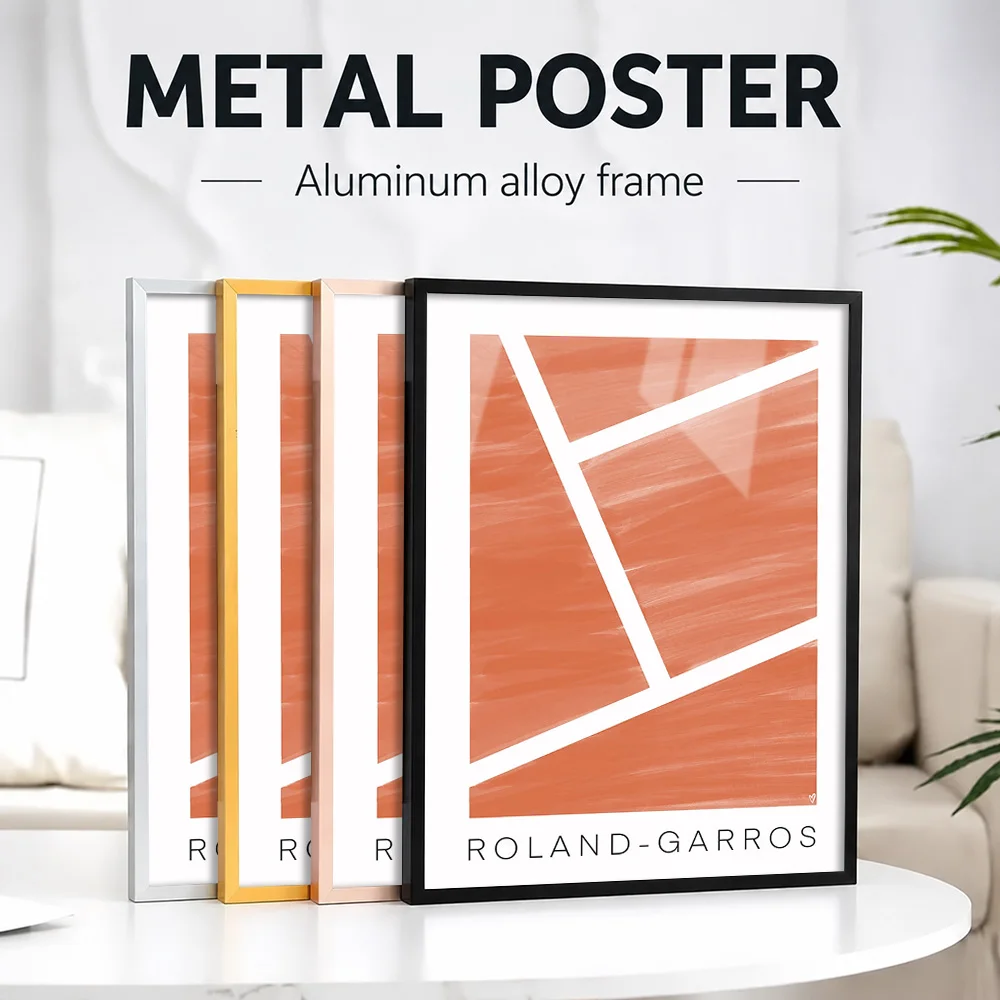 Roland Garros Tennis Court Framed Aluminum Metal Poster Customized Photo Energetic Match Style Wall Art For Bedroom And Office