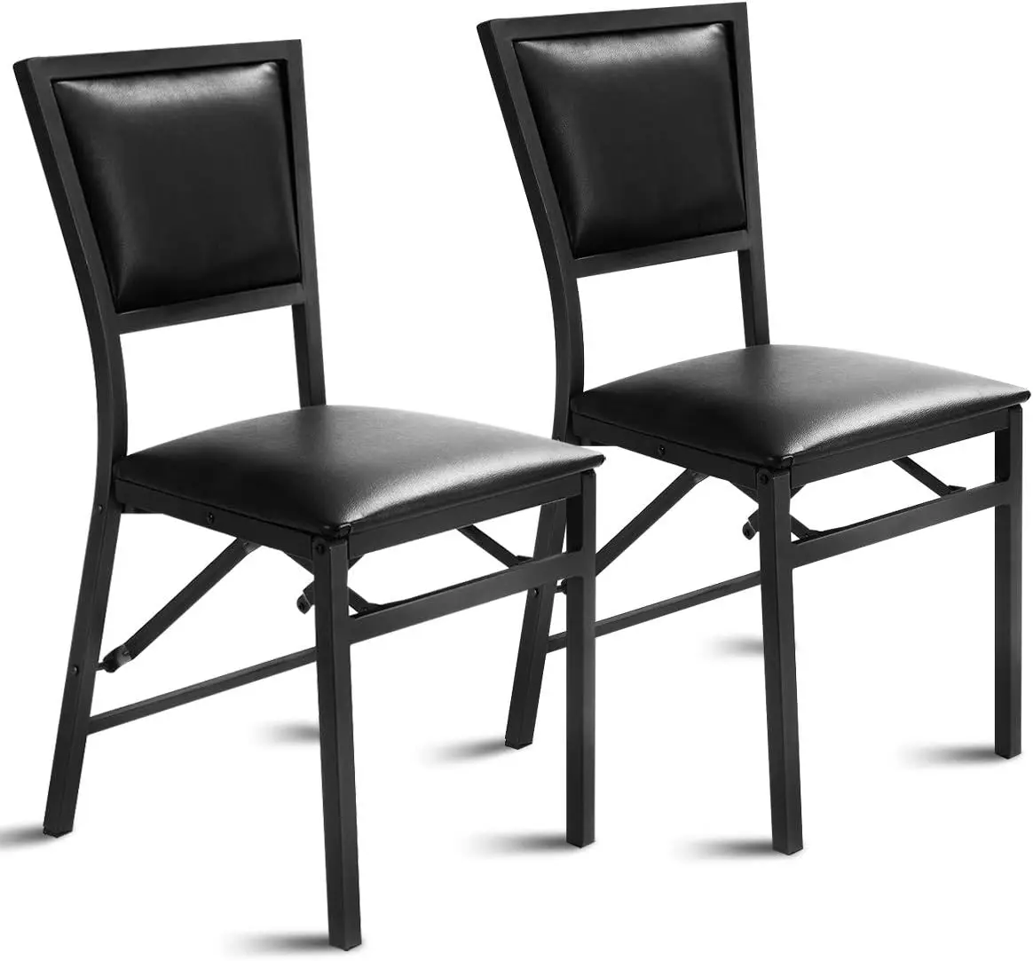 

Folding Chairs Set of 2, Dining Chairs with Padded Seats, Sturdy Metal Frame, Floor Protectors, Space Saving Design,