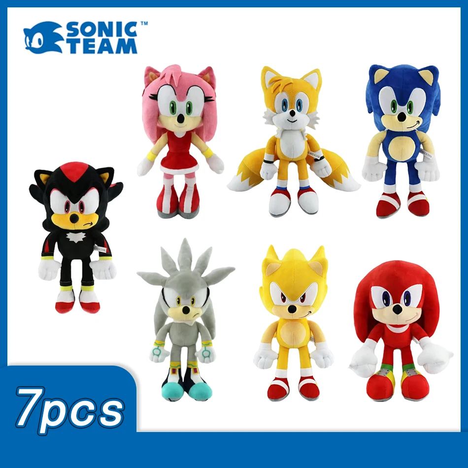 Juguete de peluches sónicos de 20-30cm, erizo de dibujos animados Amy Rose, cola de nudillo, muñeco de peluche suave, juguetes de peluches sónicos de cumpleaños para niños