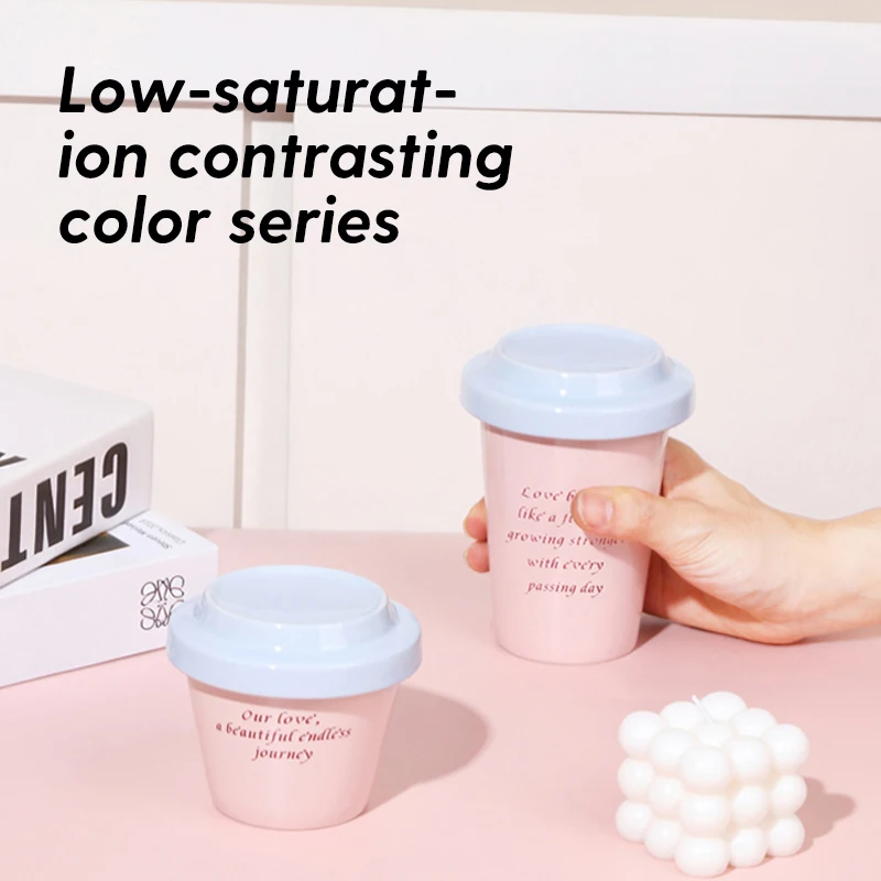 SOLECASA Kaffeetassen-Set, mehrere Fassungsvermögen (220–450 ml), rosa Keramiktassen mit Deckel, kreative Teetassen, Büro, Kaffeefreiheit