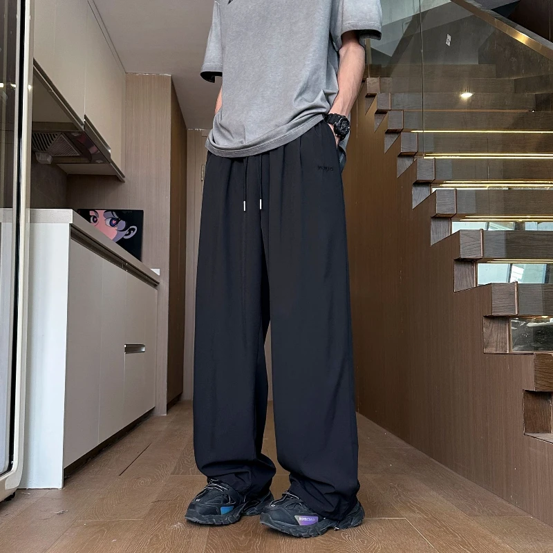 

2025 Summer Spot Hot Ice Silk Quick-drying Pants Solid Color Embroidery Draped Breathable Cool Straight Men's