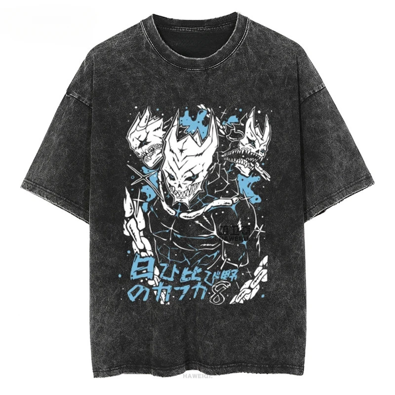 Y2k KAIJU NO.8 T-Shirt - Nihibun Karafuka Collection - Short Sleeve T-Shirt with Vintage Washed and Weathered Finish