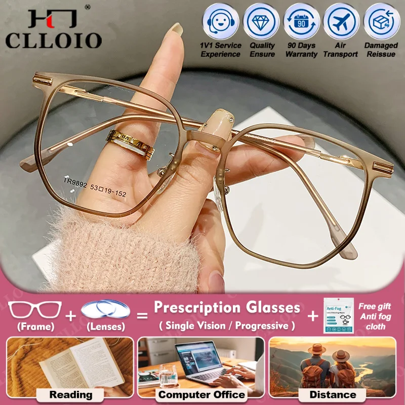 

CLLOIO Trendy Women Large Frame Myopia Prescription Computer Glasses Anti Blue Ray Progressive Photochromic Optical Eyeglasses