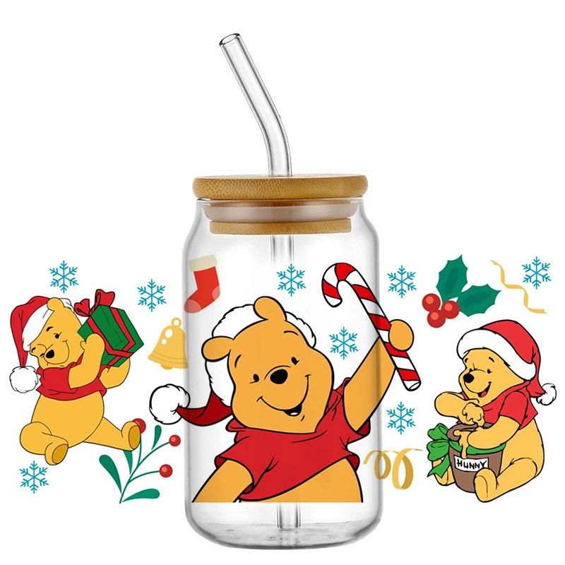 Miniso Christmas UV DTF Cup Wrap Transfers 16oz Libbey Wrap Tumbler Stickers Decal Glass Can Selfadhesive Waterproof