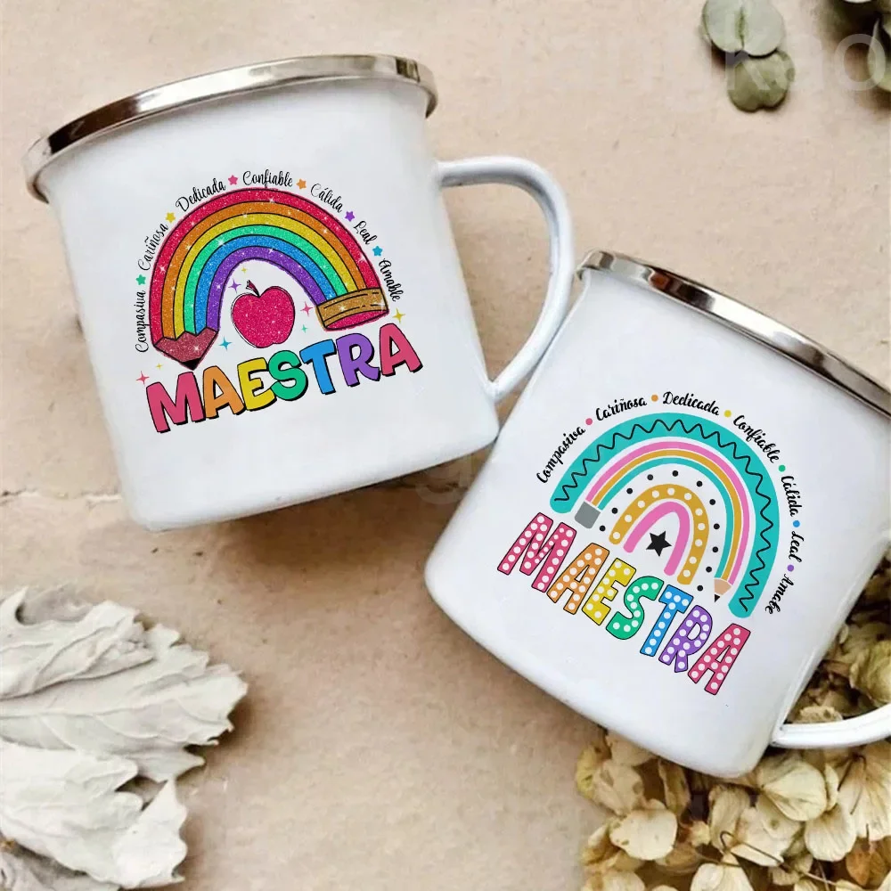 Rainbow Maestra Spanish Printed Mug Creative Coffee Cups Teacher Life Water Cup  Theacher\'s Day Back To School Gifts for Teacher