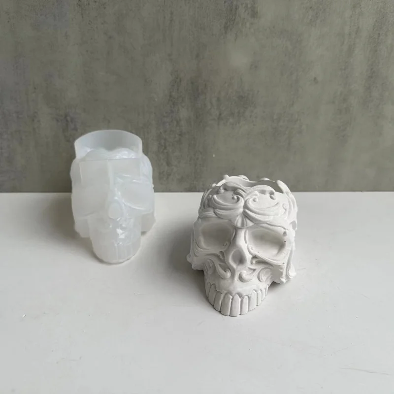 

Skull Candlestick storage box silicone mold flowerpot plaster epoxy mold Halloween mould