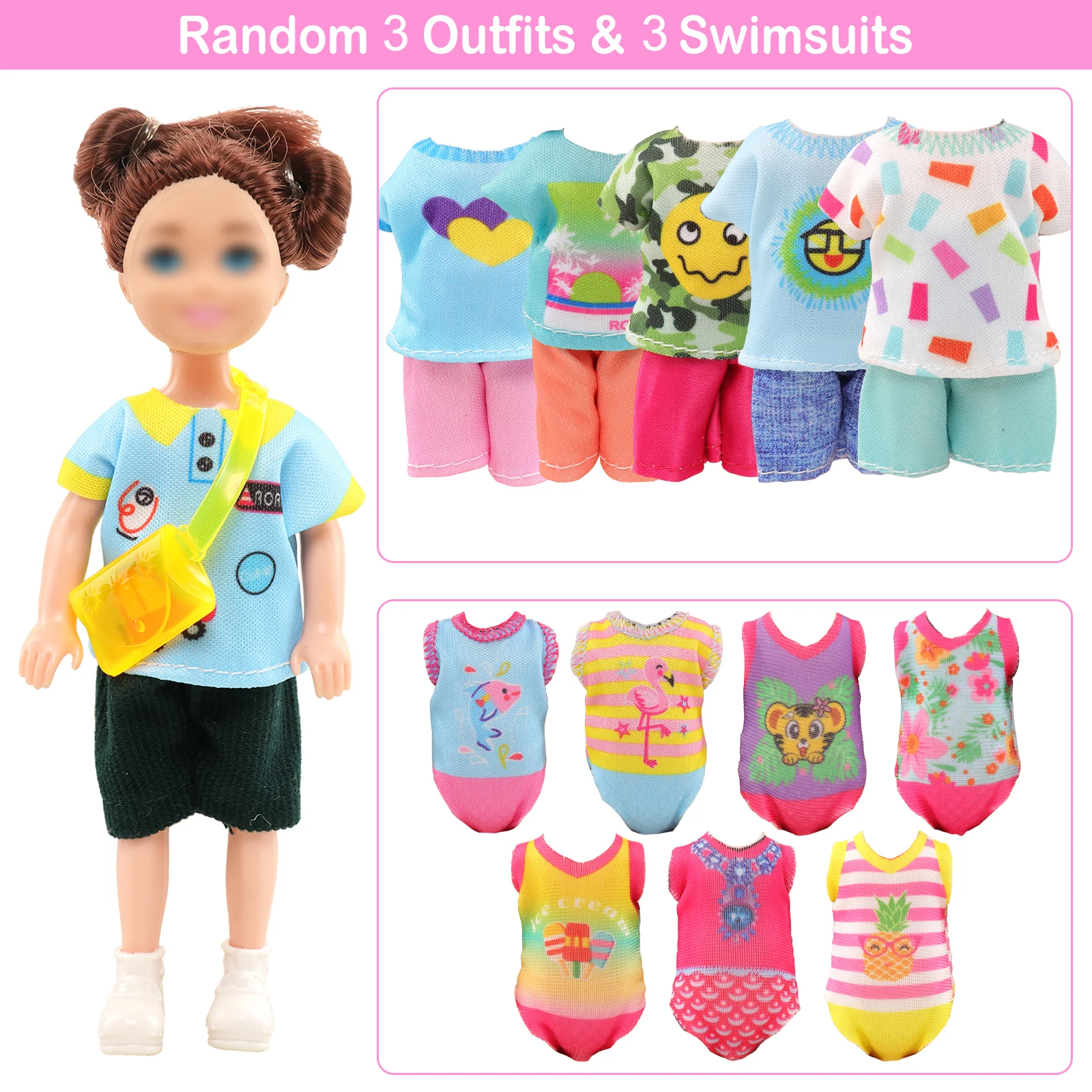 15 Stuks Voor Chelsea Pop Kleding Accessoires 3 Set Jurken 3 Tops En Broek 3 Badpakken 2 Schoenen 2 Glazen 2 Tas Voor 5.3 Inchdoll