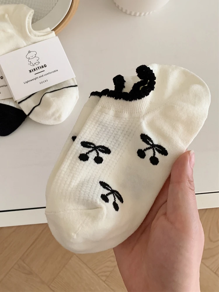 

Summer Thin Women's Striped Boat Socks Breathable Comfortable Invisible Socks Korean Style Knot Cotton Short Socks