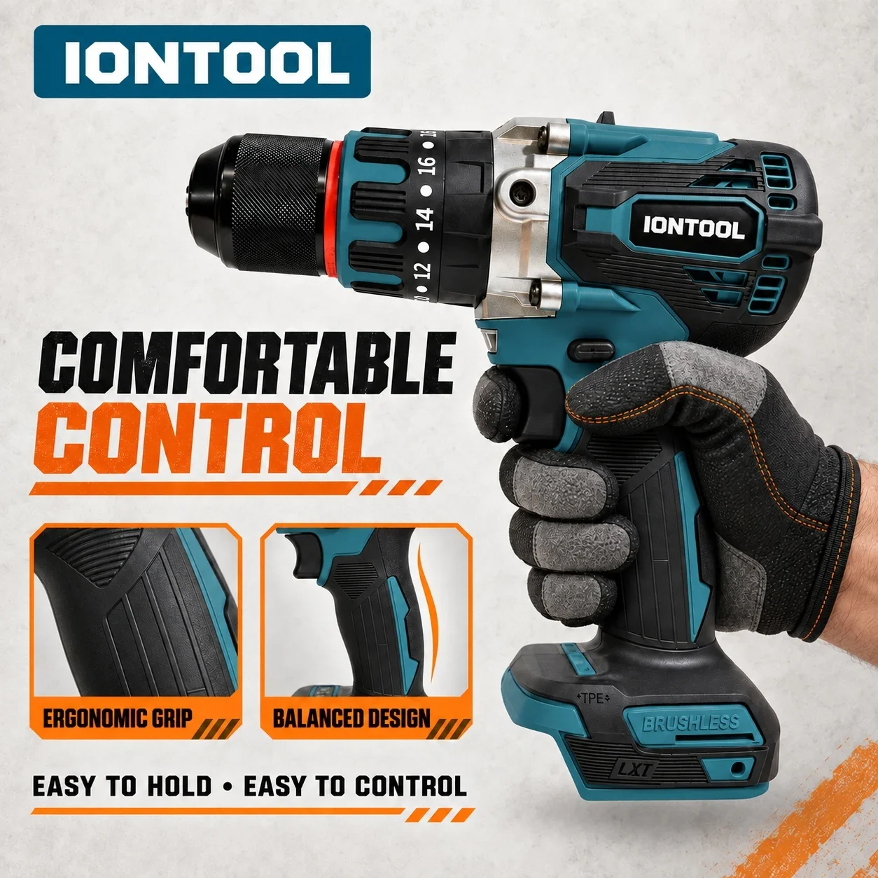 IONTOOL 18V Cordless Brushless Impact Drill 70Nm Torque 13mm Keyless Chuck 2 Speed Driver for Wood Metal Masonry DIY