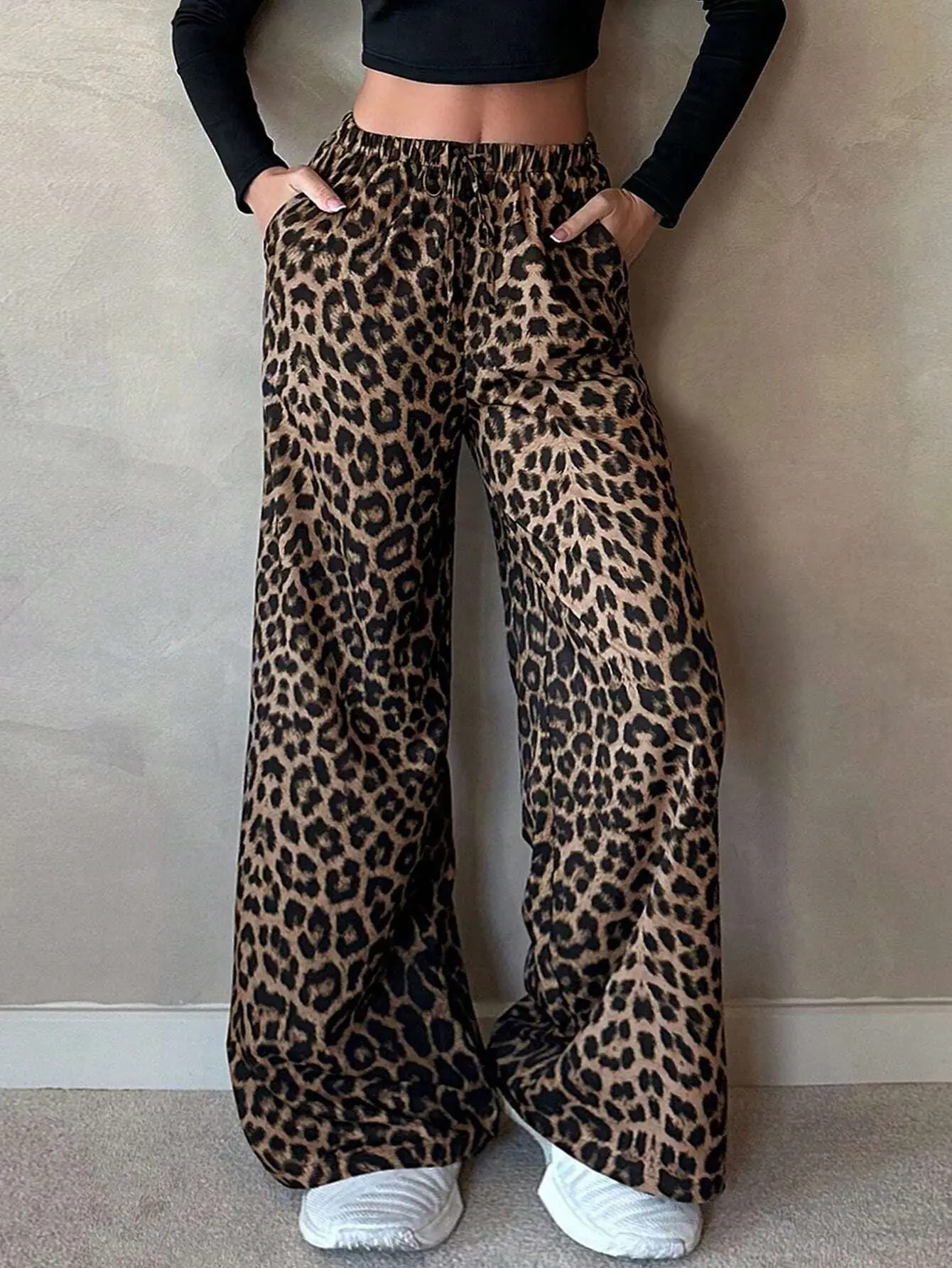 Summer Women's Street Style Wide Leg Pants Loose Slimming Floor-Length Casual Trousers Cross-Border Leopard Print Women's Pants