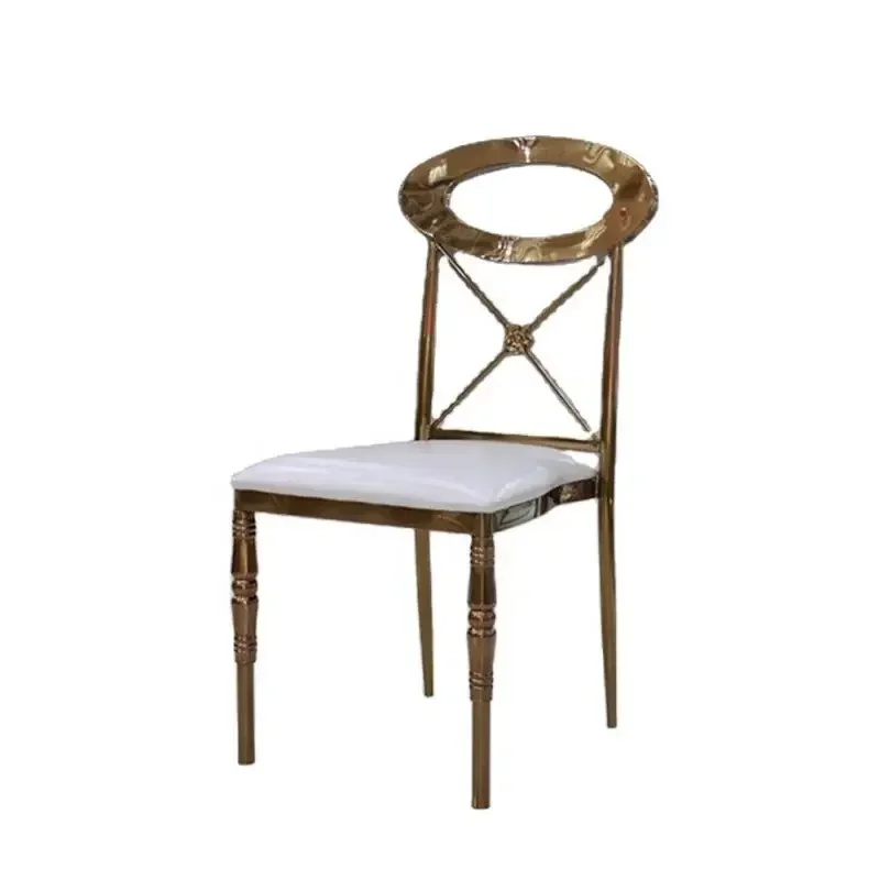 Oval hollow backrest hotel chairgold steel framestackable chairwedding decoration dining chair