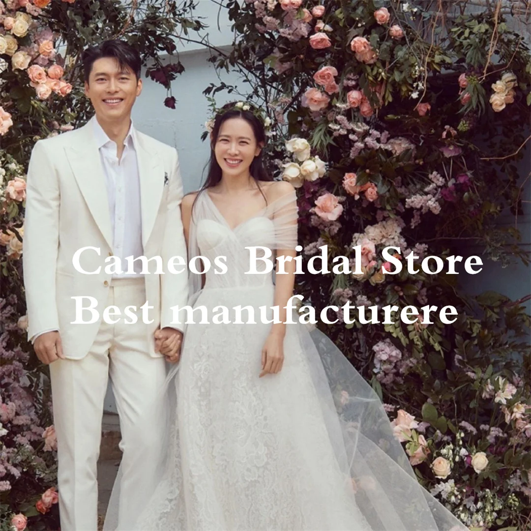 SOND Özelleştirilmiş A-Line Tül Gelinlik V Boyun Dantel Boho Fildişi Kore Gelin Törenlerinde Kadın Gelin Elbiseleri