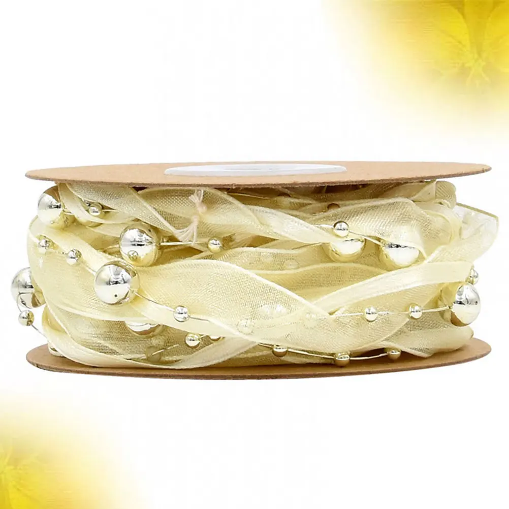 

Flowers Golden Beaded Ribbon Decoration Thick Lace Ribbons for Crafts Good-looking