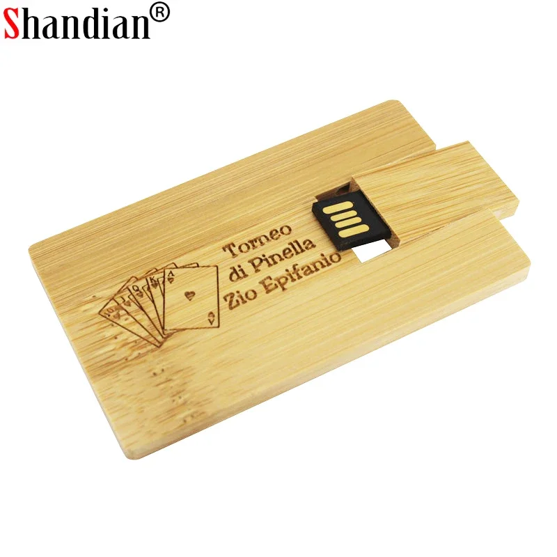 SHANDIAN-pendrive de madera de bambú y Redwood, modelo de tarjeta, unidad flash usb, 4GB, 16GB, 32GB, 64GB, logotipo personalizado gratis