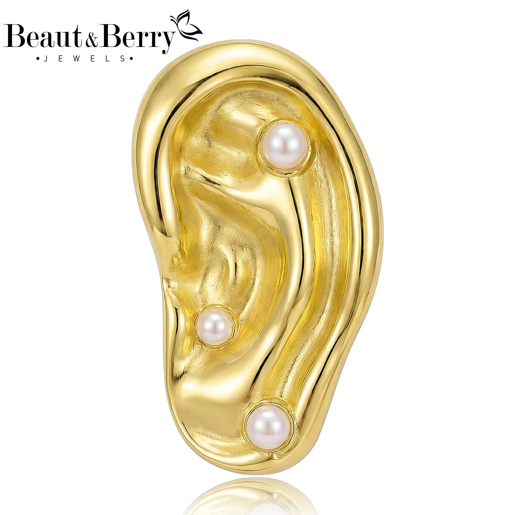 Beaut&Berry Trendy Glossy Pearl Ear Brooches for Women Unisex Human Organ Pins Casual Party Jewelry Accessories Gifts Decoration