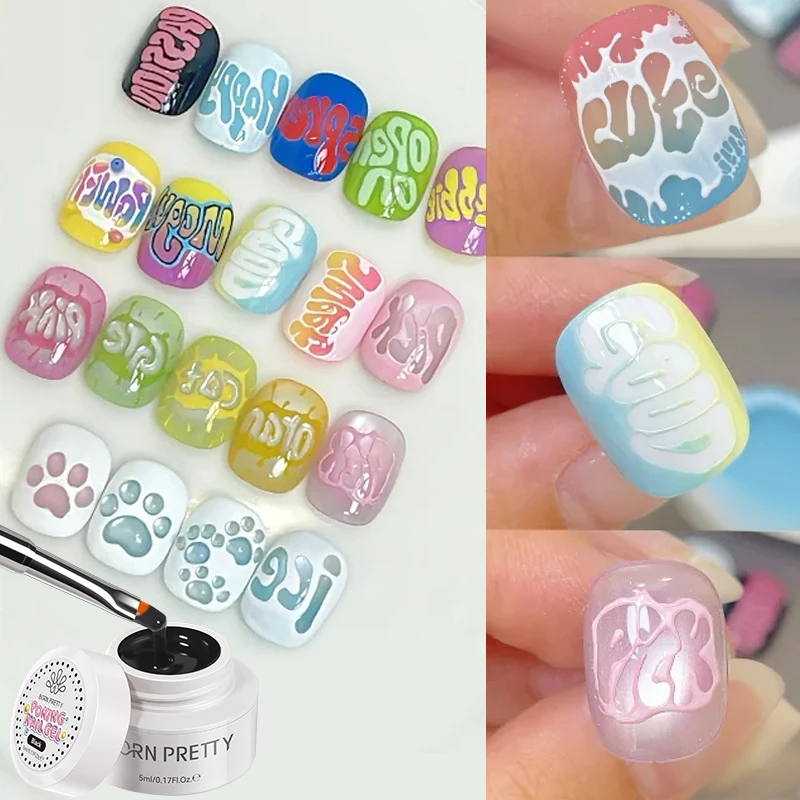 

BORN PRETTY 5ml Black White Lace Hole Poke Gel Nail Polish Glue Wave Texture Painting Semi Permanent Varnish with Primers