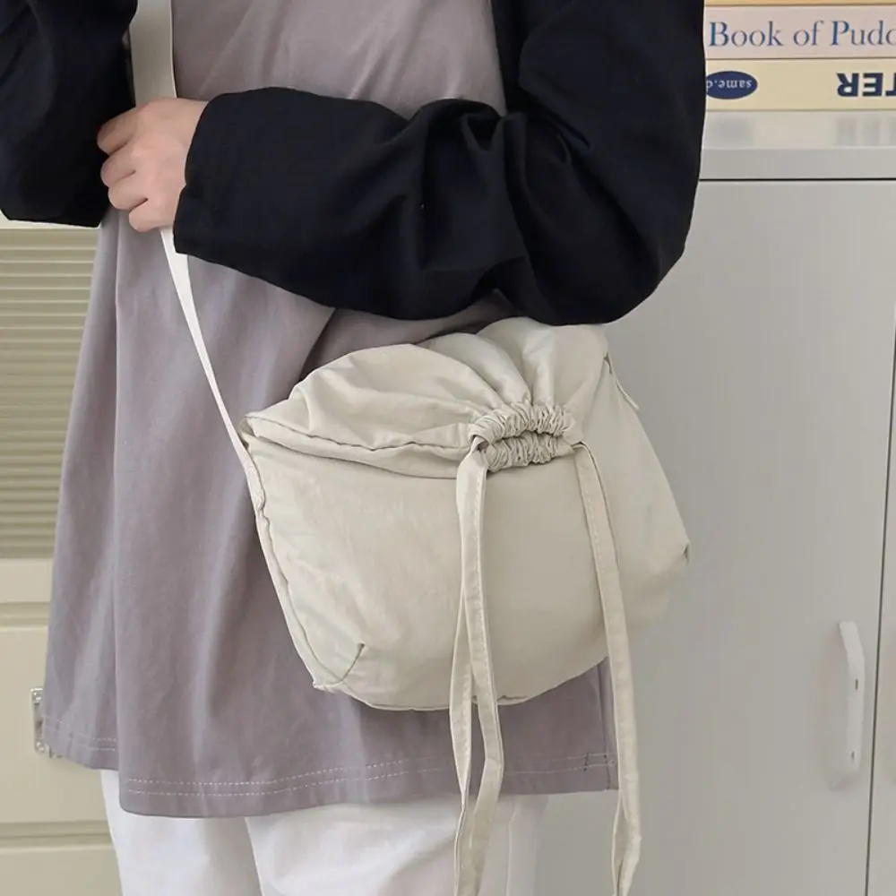 

Simple Korean Style Drawstring Canvas Bag Commute Bucket Bag Nylon Shoulder Bag Phone Bag Solid Color Crossbody Bag Outdoor