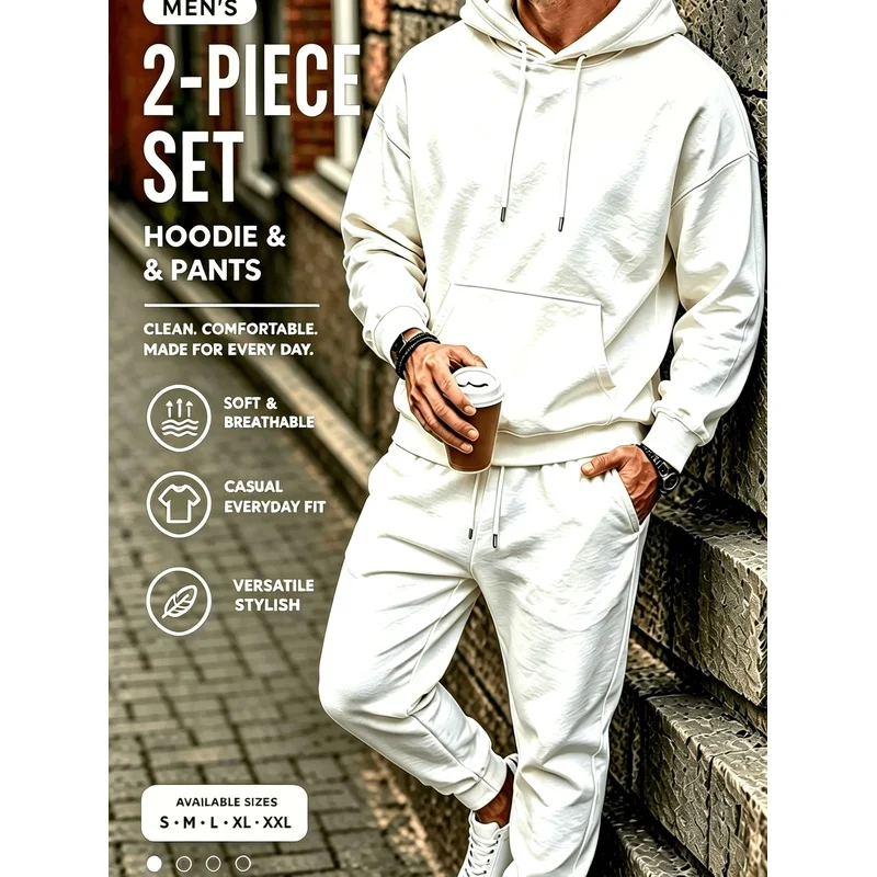 Men Wine Red Hashtag Symbol Print Hoodie 2Pcs Set Hooded Sweatshirt Ankle Cuff Joggers Casual Street Tracksuit