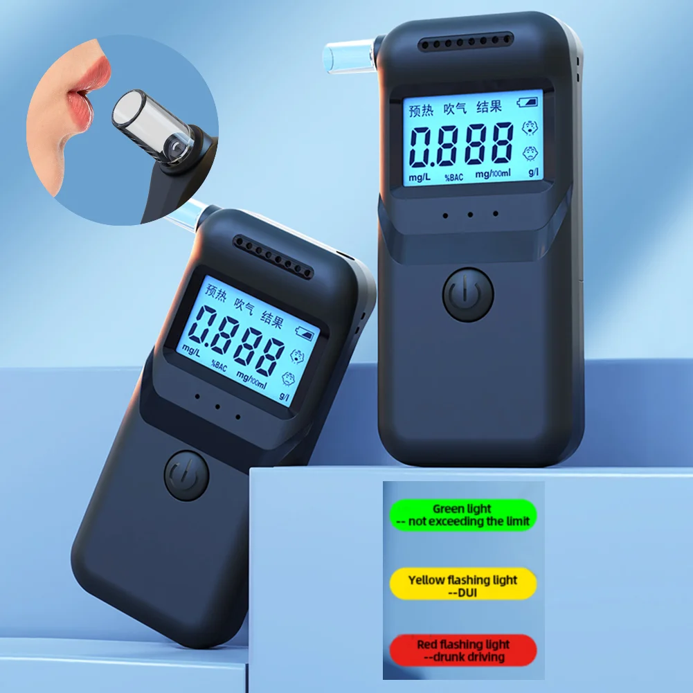 

Digital Alcohol Breath Tester with 5 Mouthpieces LCD Display Portable Breathalyzer Handheld Alcohol Analyzer for Home Party Use