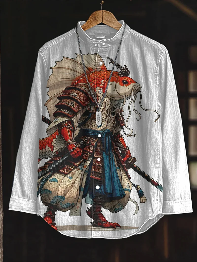 جديد الرجال خمر الفن قميص طويل الأكمام مجردة الهندسة خمر طباعة عادية الكتان كم طويل قميص الرجال الأعلى