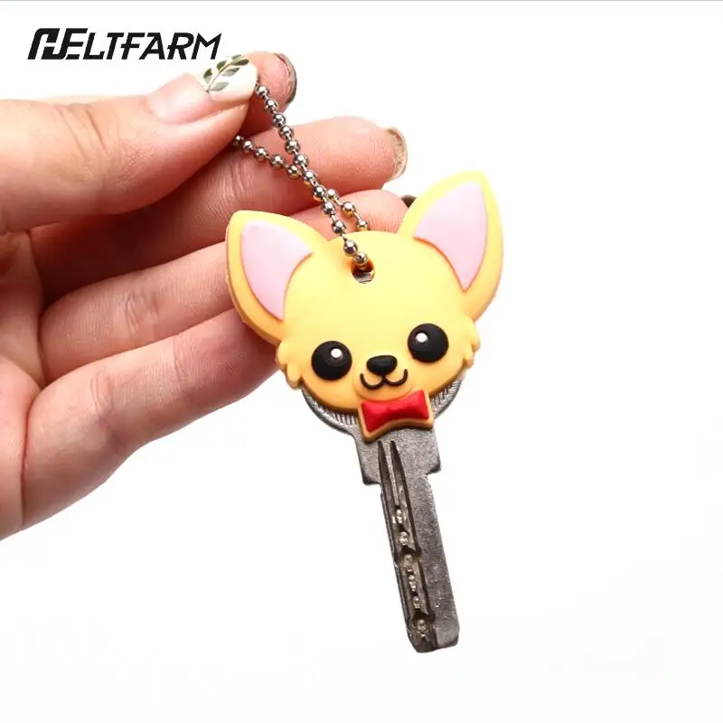 1Pc Silicone Key Ring Cap Head Cover Keychain Case Shell Dog Butterfly Cat Animals Shape Lovely Jewelry Gift For Women/Man