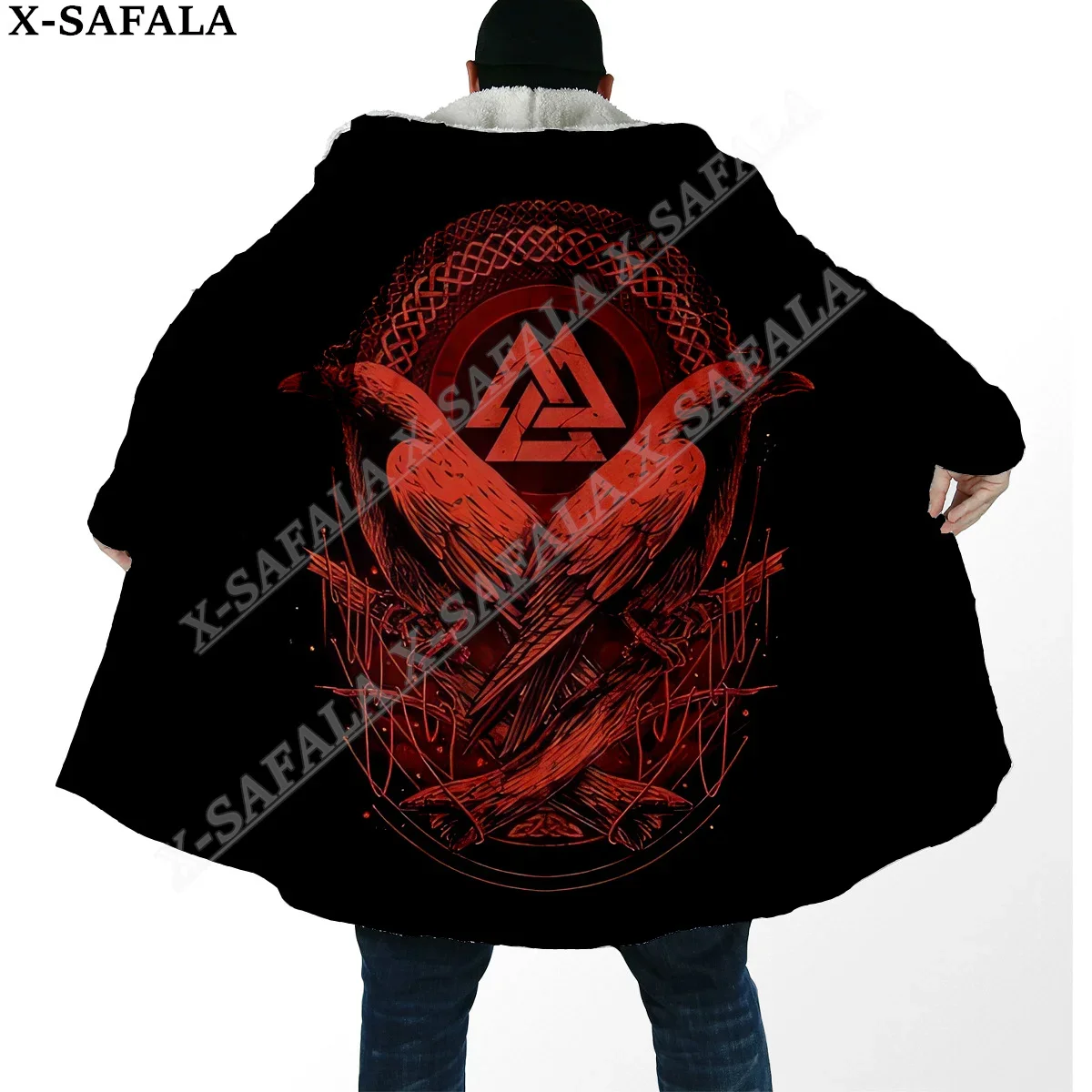 Raven Tattoo Symbol Viking Armor 3D Print Dream Cloak Thick Warm Hooded Men Overcoat Coat Windproof Fleece Cape Robe Blanket-4