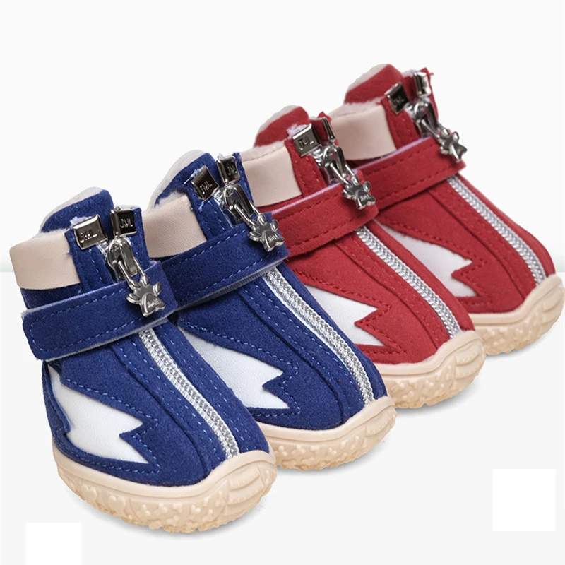 Botas de invierno para perros, zapatos para perros pequeños, rojos y azules, zapatos antideslizantes para cachorros de razas pequeñas, juguete para caniche, Pomerania, Shiba Inu