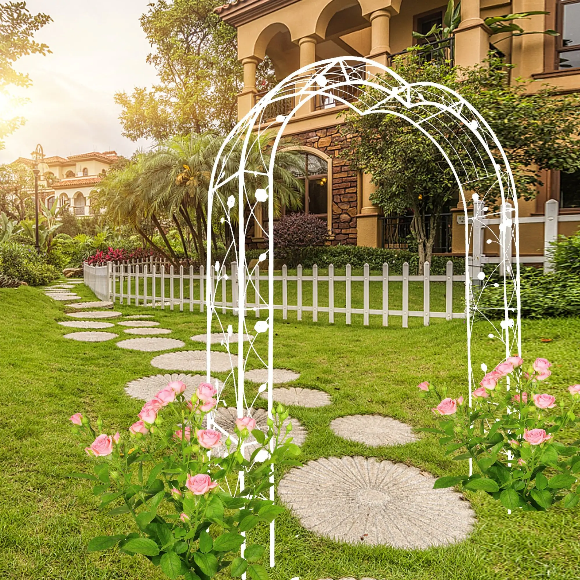 

Metal Garden Arch Garden Arbor Trellis Climbing Plants Support Rose Arch Cream White