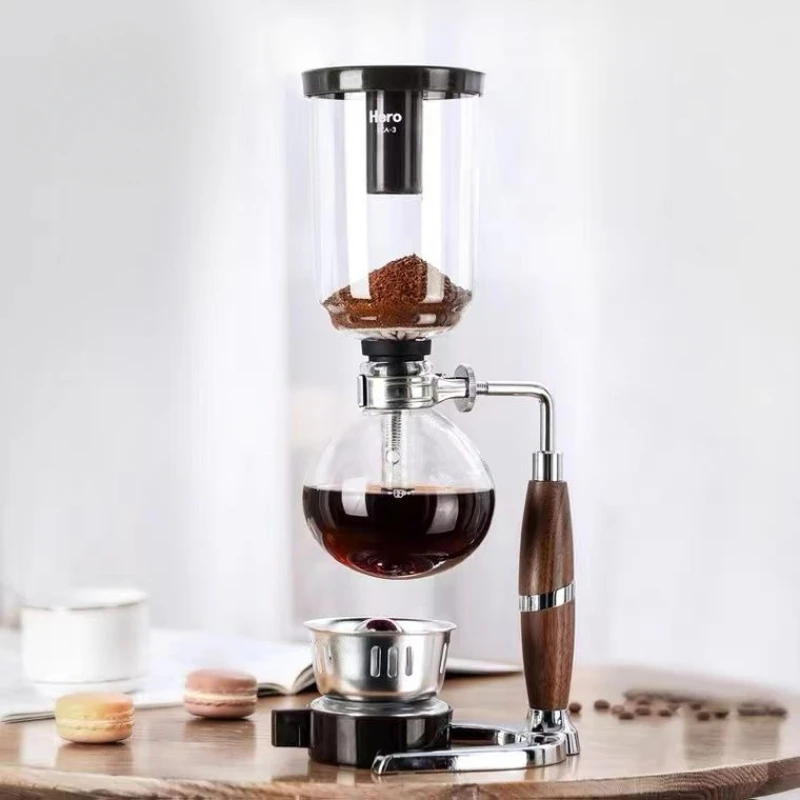 Walnut siphon coffee maker Home coffee maker Siphon glass pot manual coffee brewing set