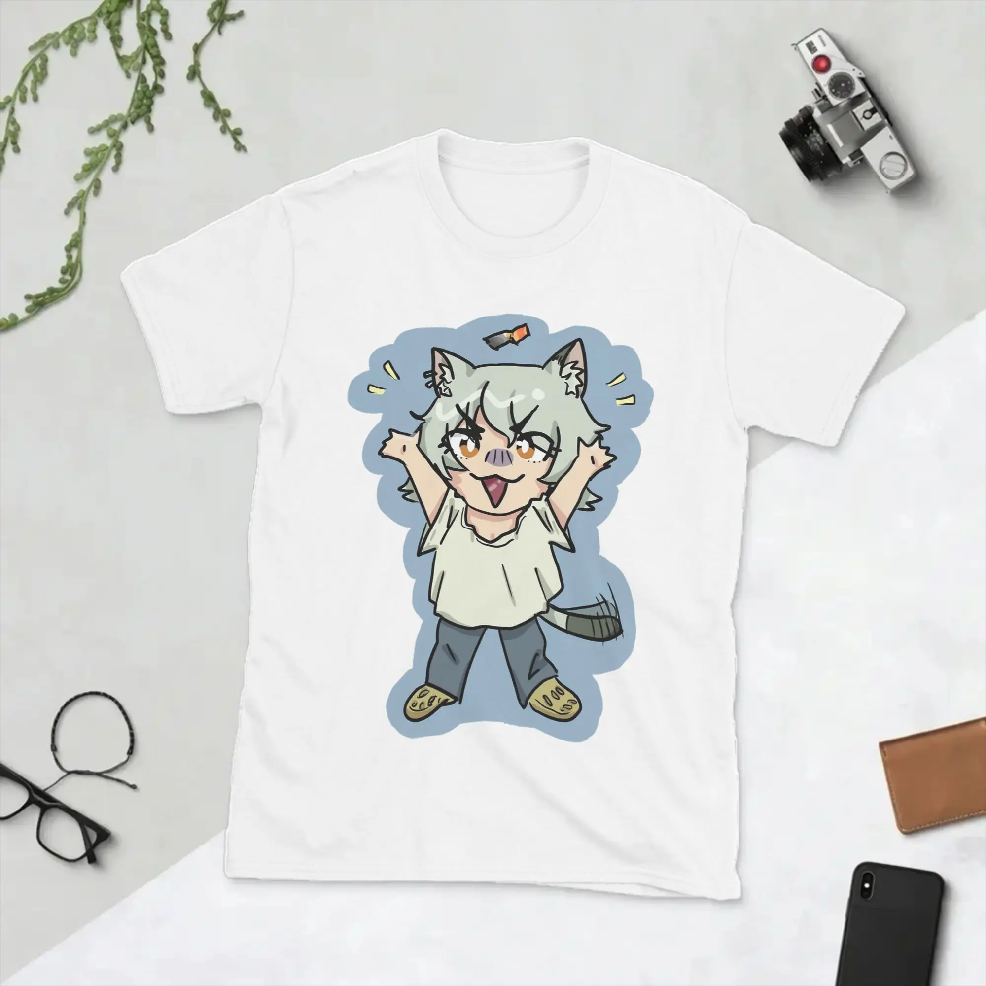 Men T-Shirt Lucky Beastfolk Magnet Chainsmoker Cat Funny Cotton Tee Shirt Short Sleeve  T Shirts Round Neck Tops Party