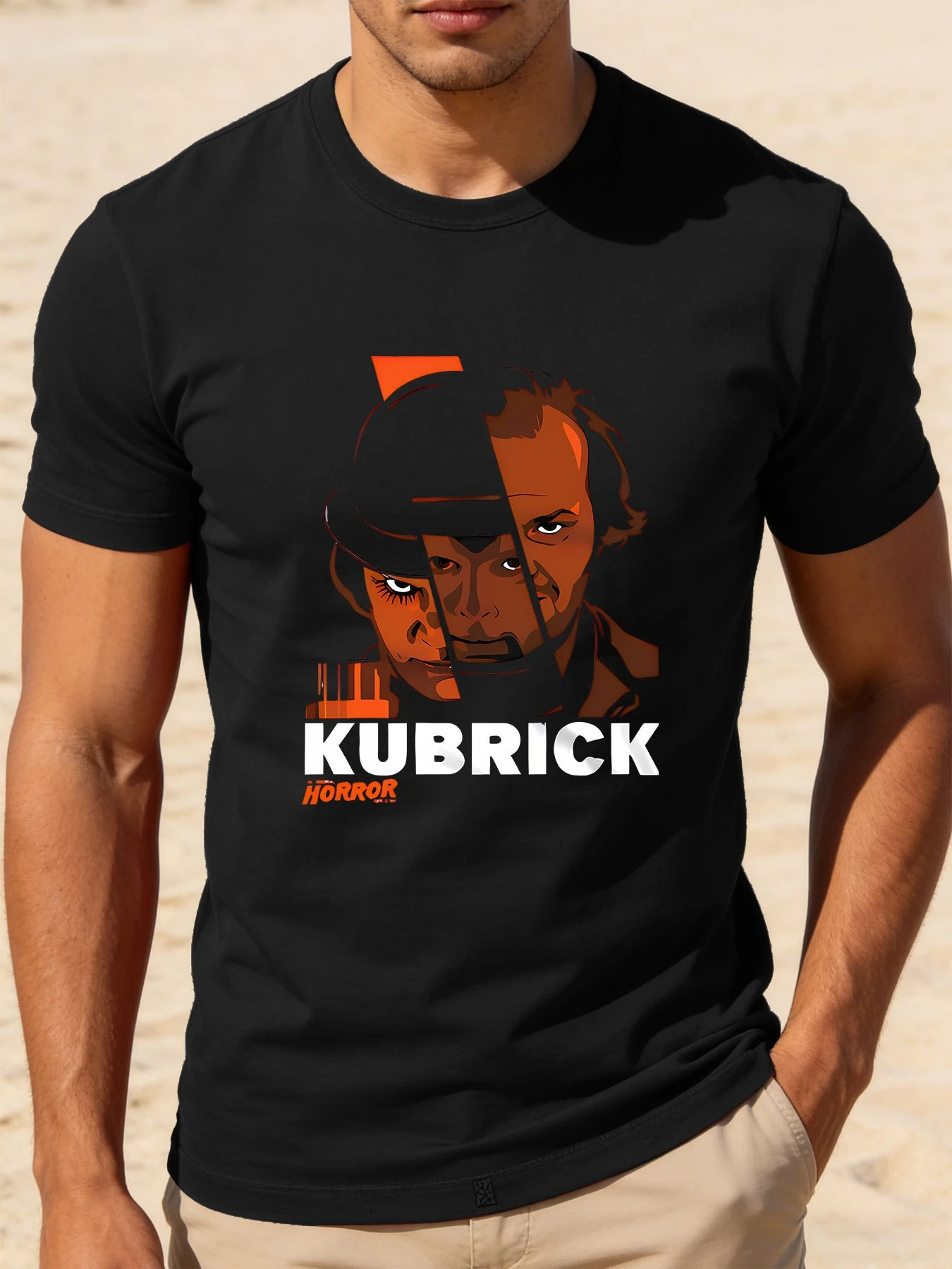 KUBRICK Character Color Separation Art Pattern Front Large Print Men's Fashion Round Neck Short Sleeve T-shirt