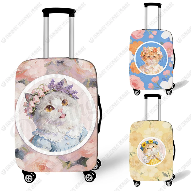 

Чехол для чемодана с графическим принтом «Милый котёнок в цветочном венке» для путешествий, защитный чехол от пыли с изображением котёнка и цветов