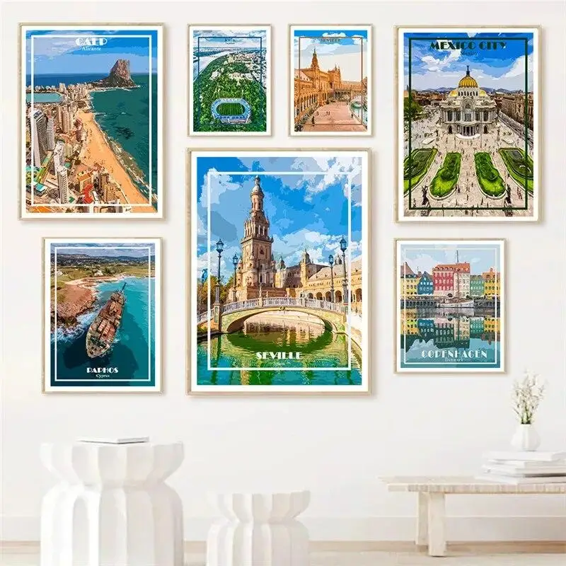 Canvas Print Wall Art  Venice Mexico Spain Belgium Sweden Beach Scenes  Travel Posters for Living Room Decor