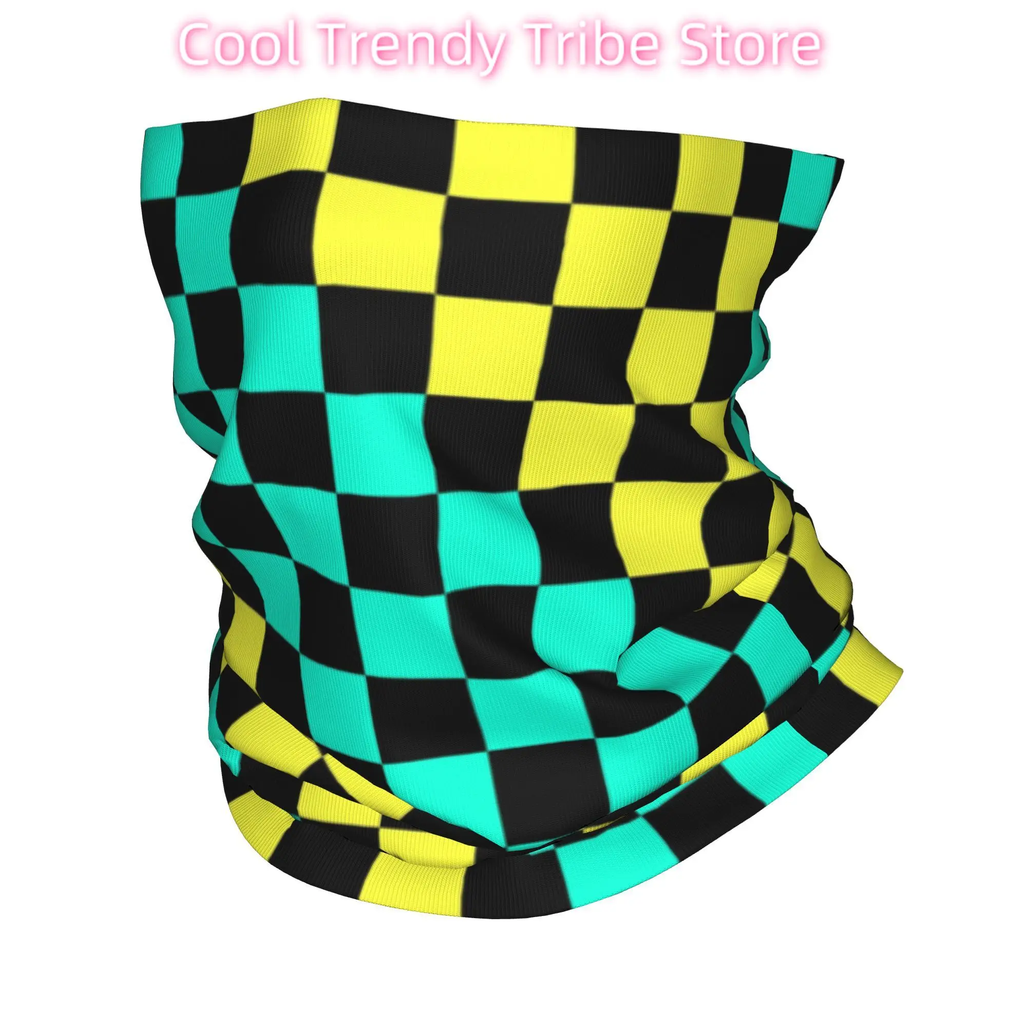 

Клетчатая черная аква-желтая бандана с клетчатым узором, зимняя мужская бандана на шею, шарф для лица для лыж, клетчатая повязка на голову с гетрами