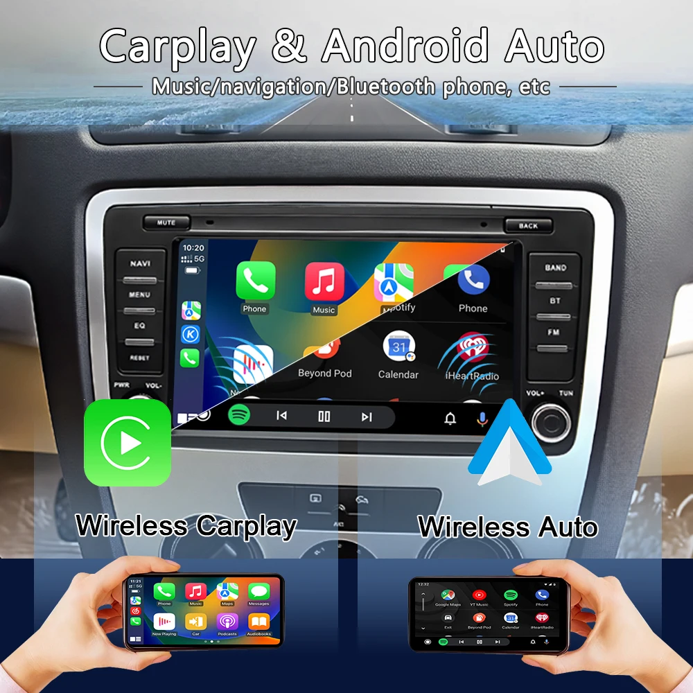 LELV''For Skoda octavia 2 A5(2004-2013-8inch)Car Radio Android 14 Wireless Carplay Multimedia Video Player GPS Navigation