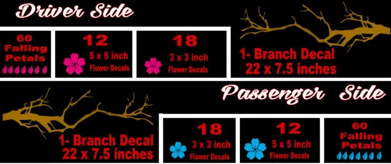 Small Cherry Blossom Branch And Cherry Blossom Flowers and Falling Petals- Side Graphics Car Decal-Sakura Flower Pack- Jdm Decal