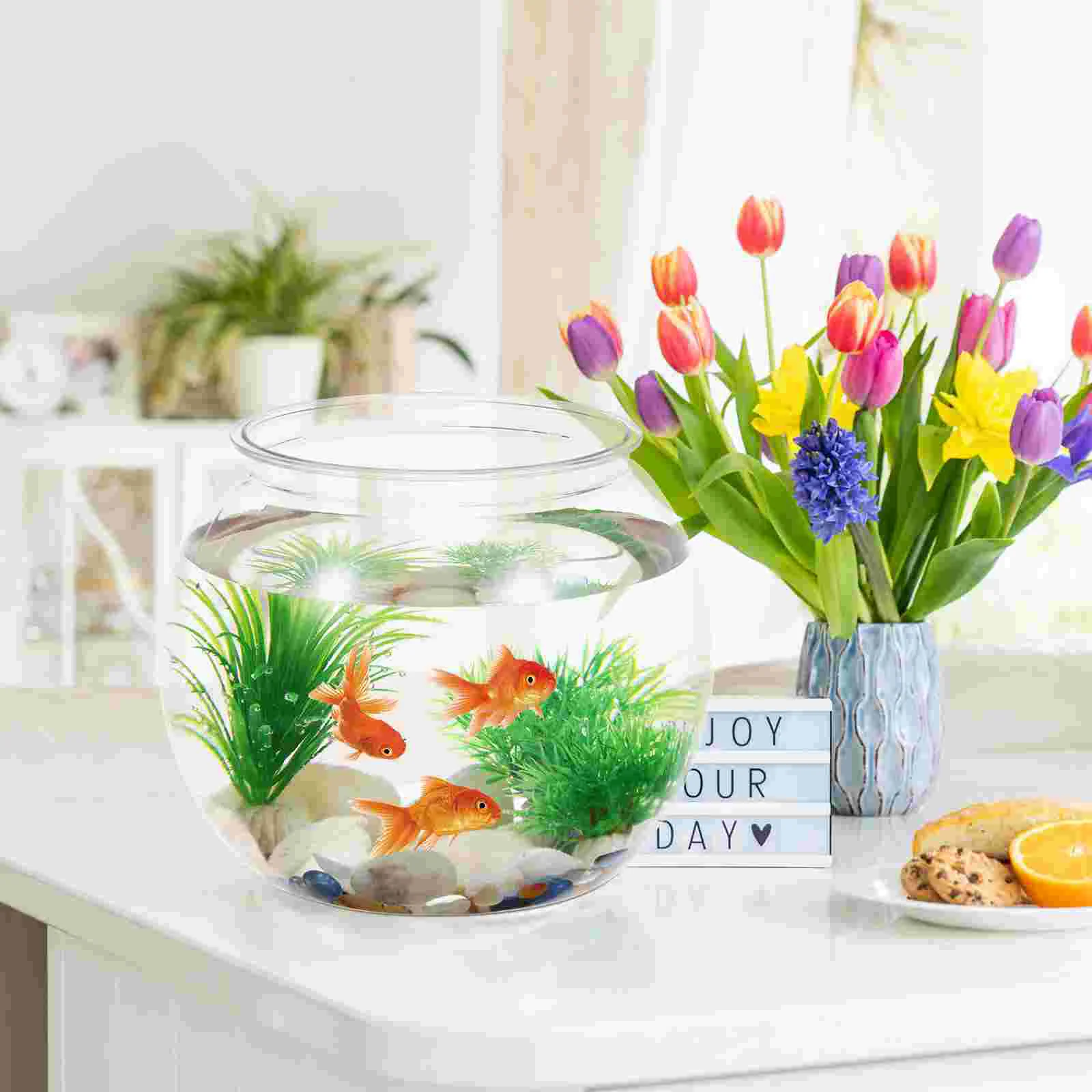 Goldfish Bowl Aquariums Aqurium Mini Accessories Jar Large Tank Decor Tanktops Plastic Desk Desktop Round Glass Acvarium
