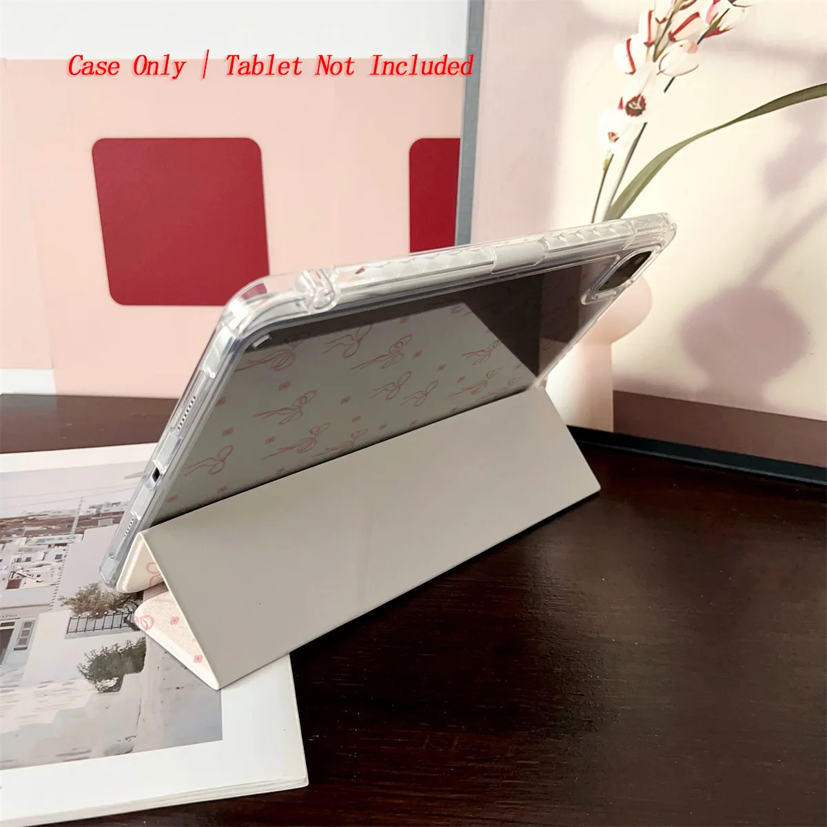 Trendy Chic Y-Fold Acrylic Adorable Pink Ribbon Bow Designs iPad Cover For Apple iPad 10th Gen Pro11 Air 4 Mini6 Protective Case