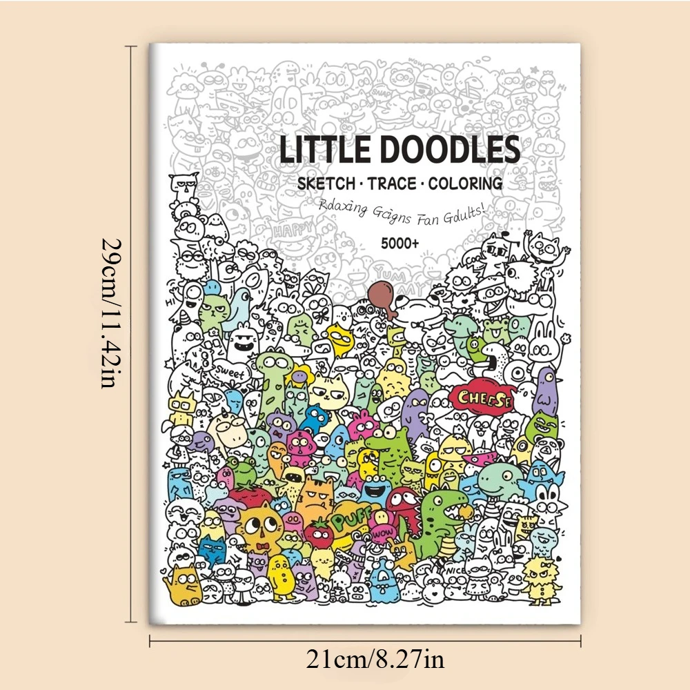 Little Doodles Adult Coloring & Tracing Book 32 Pages Relaxing Sketch Trace & Color Activity Book for Stress Relief