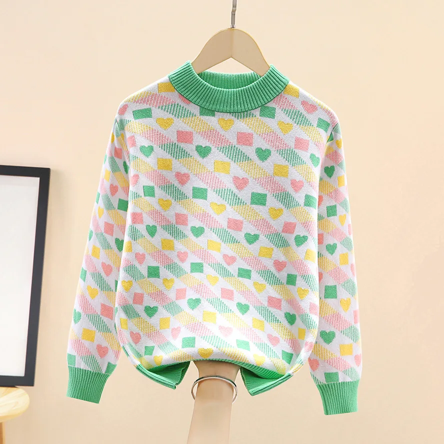 

Girls Sweater New 2024 Autumn Winter Full Print Fashion Children's 100%Cotton Pullovers For Kids Age 4-15 Years Wear