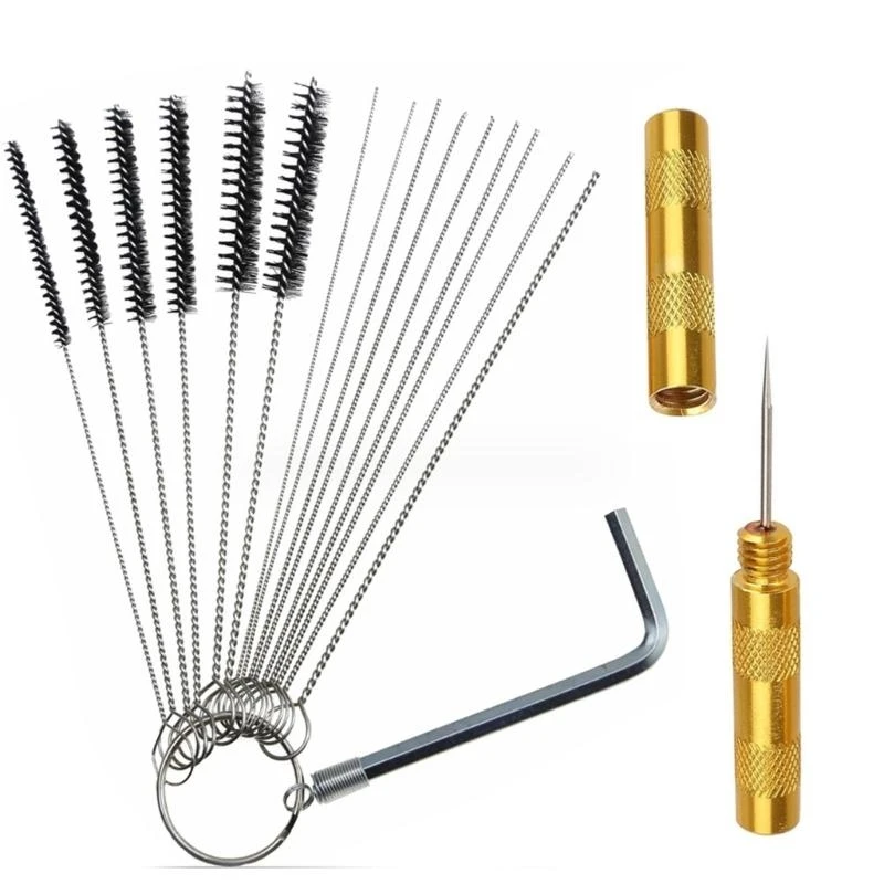 JU64 1 Set Guns Nozzle Cleaning Needle & Brush Set Repair Tool Carburetor Cleaner Set