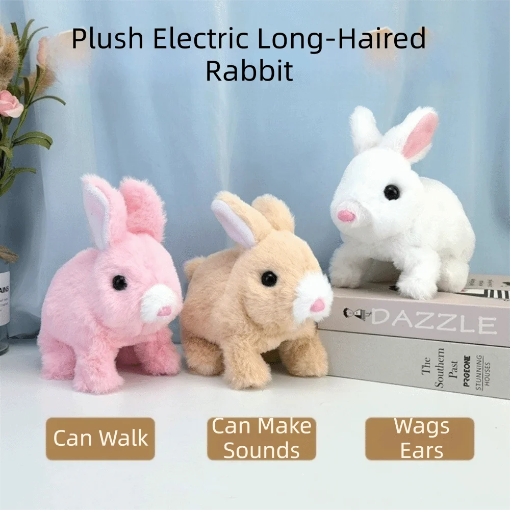 Walking Wiggle Ears Interactive Rabbit Toys Wag Tail Lifelike Simulation Electric Bunny Plush Sound And Action