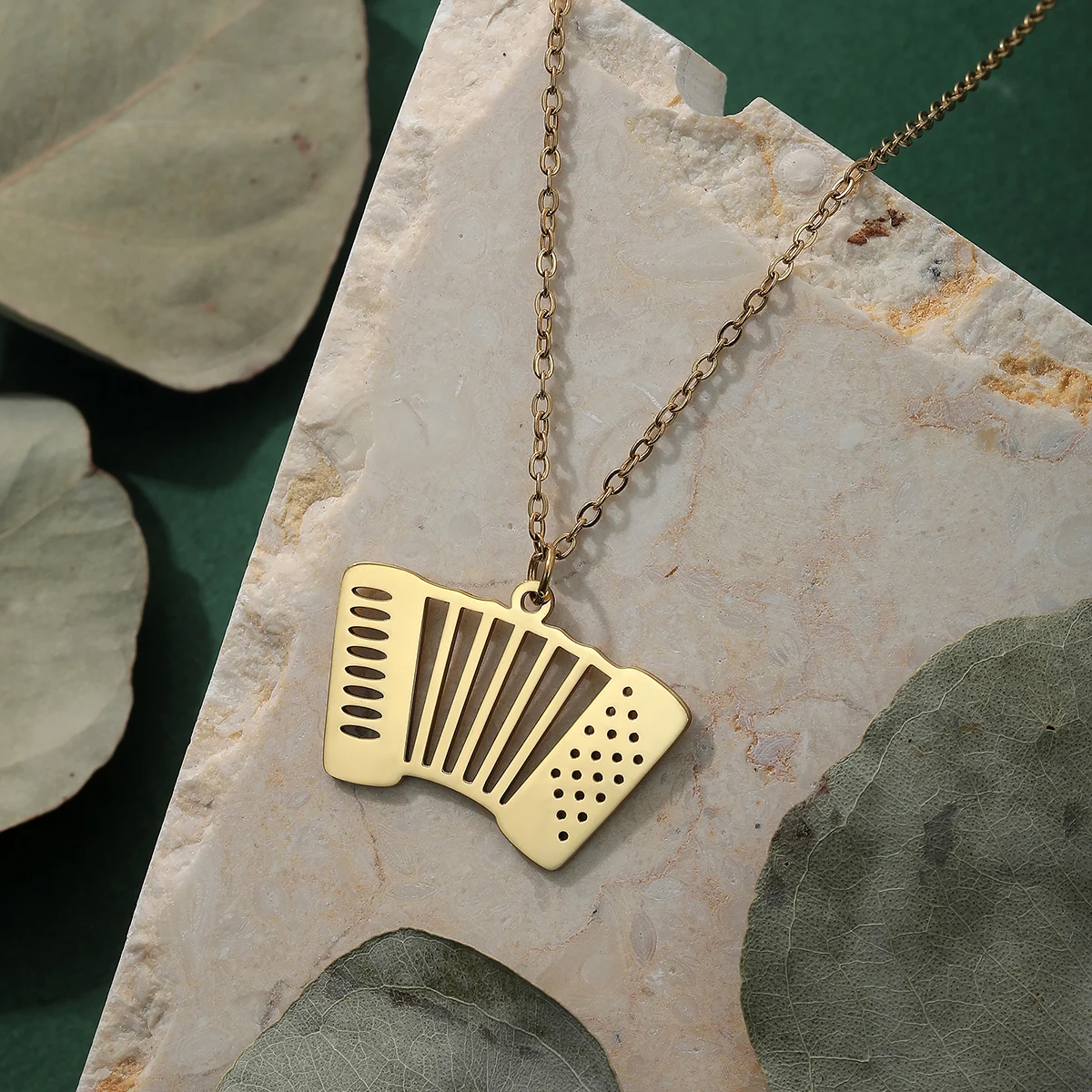 CHENGXUN Flat Accordion Pendant Necklace Stainless Steel Musical Instrument Charms for Men and Women