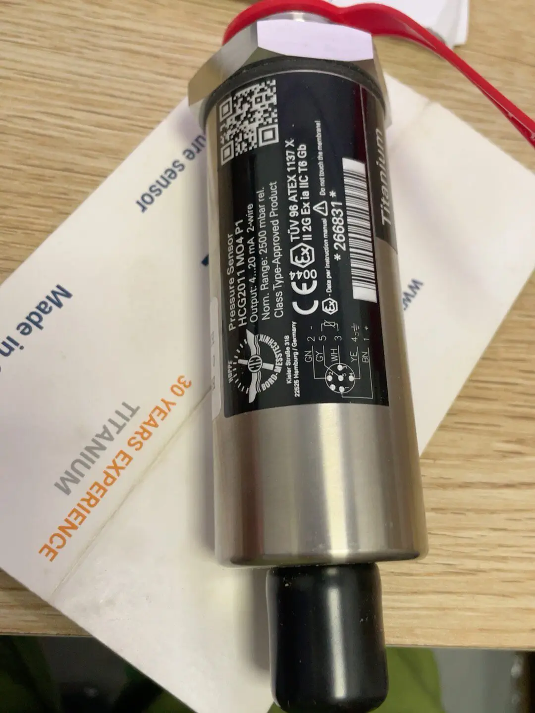 HOPPE Pressure Sensor HCG2011 MO4 P1, 0–400 mbar, 4–20 mA (2-wire), Titanium Alloy