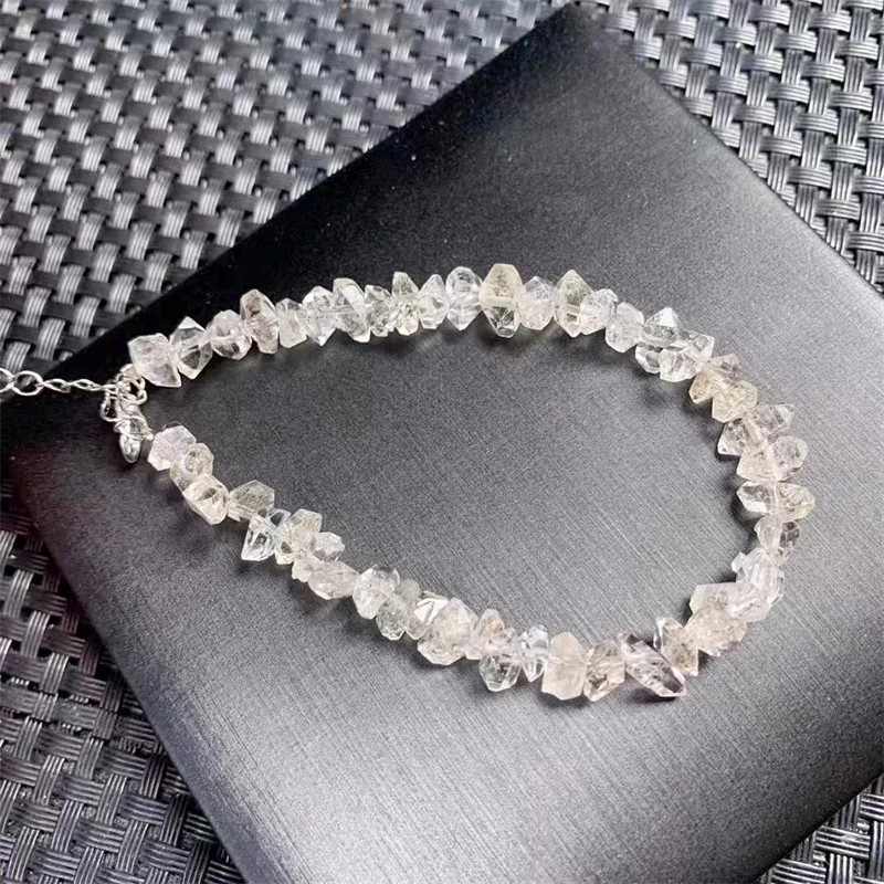 Natural Herkimer Diamond Bracelet Metal Chain Crystal Reiki Healing Stone Fashion Jewelry Gift For Women